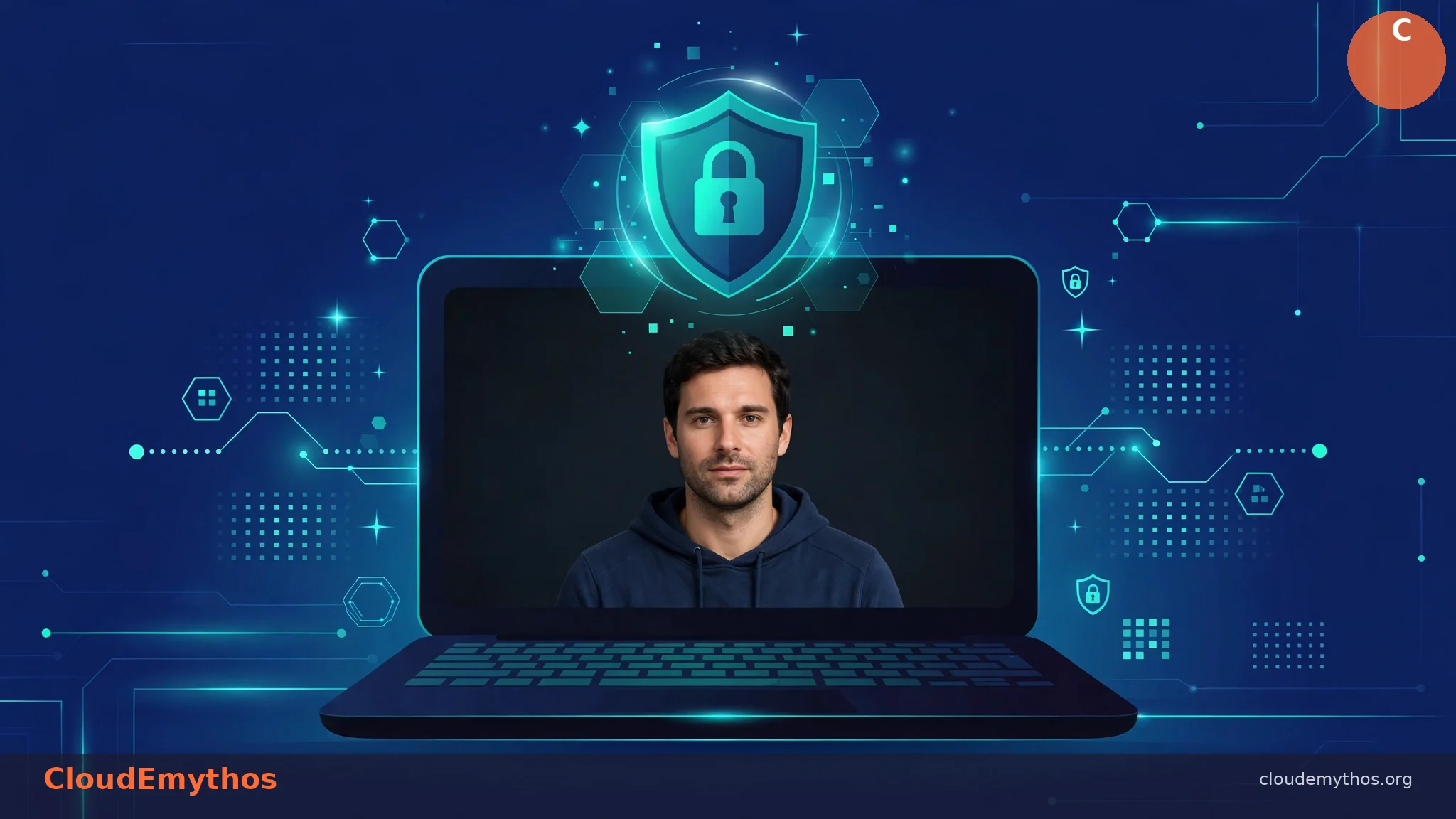 Laptop removing image background privately on-device with a privacy shield